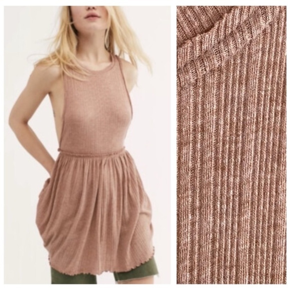 Free People FP Beach BRB Texture Pinafore Mini Dress Earthy Mauve Pink S